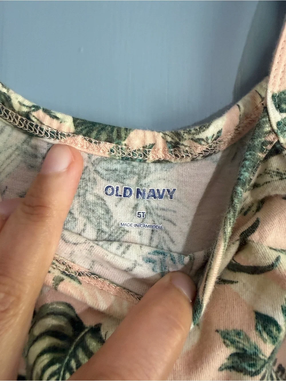 Old Navy Peach Mini Dress with Green Palm Print